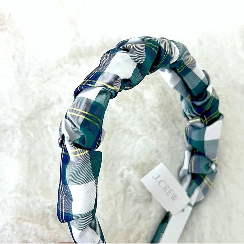 J. Crew Plaid Scrunchie Headband Plaid Headband - Green Blue and White